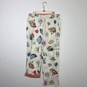 Anthropologie/ By Eloise Floral Fans Pajama Bottom Pants 100% Cotton  L
